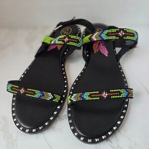 ASH Paradise Leather Black Beaded Sandals
